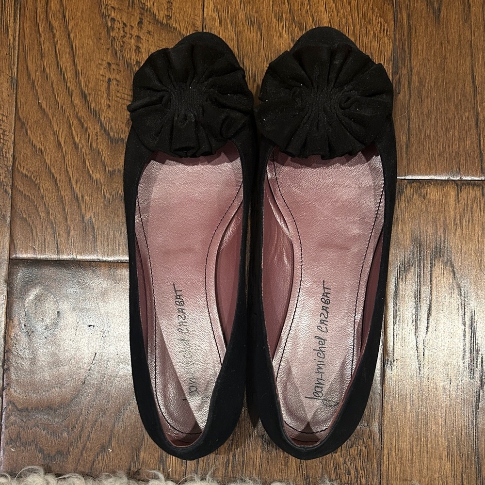 Chic Black SuedeFlats with Rosette Accent by Jean-Michel Cazabat
